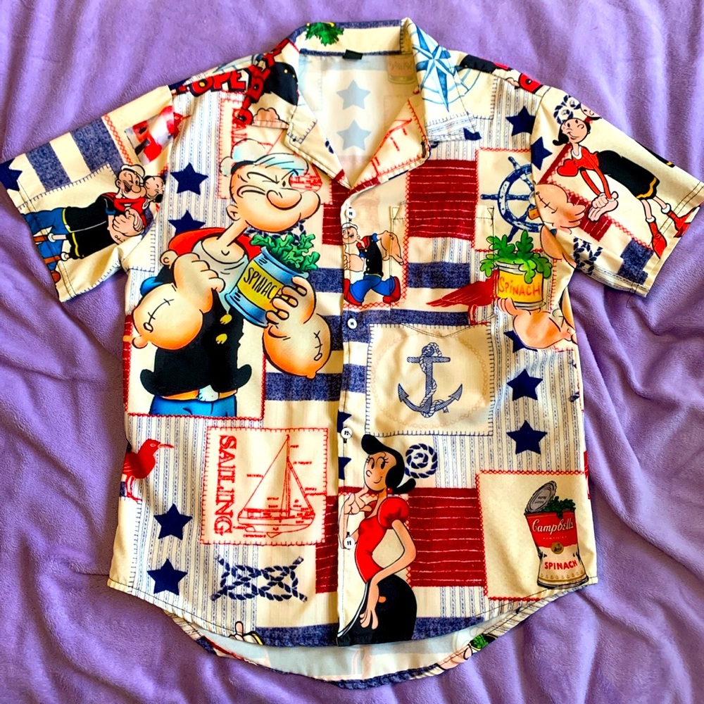 Popeye themed casual button-down shirt